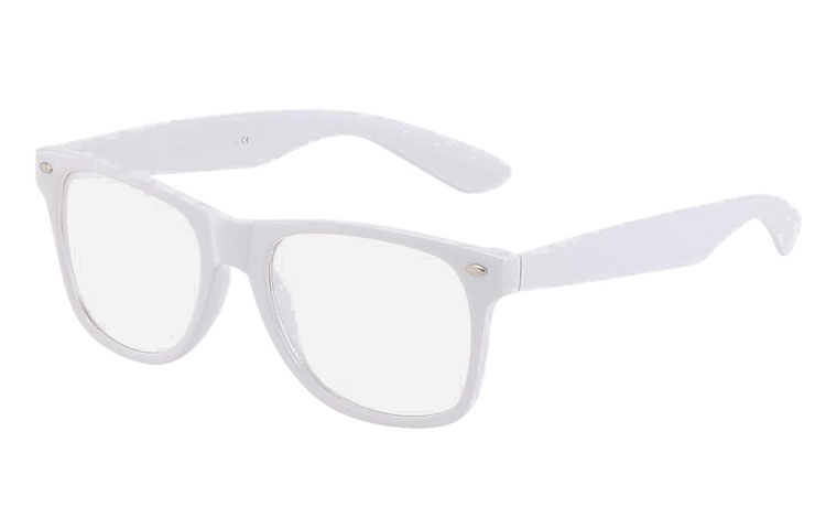 WeiÃŸe Brille mit Fensterglas, Wayfarer-Design