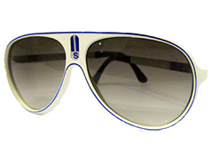 Weiße Millionärssonnenbrille mit blauem Streifen - Design nr. 1018